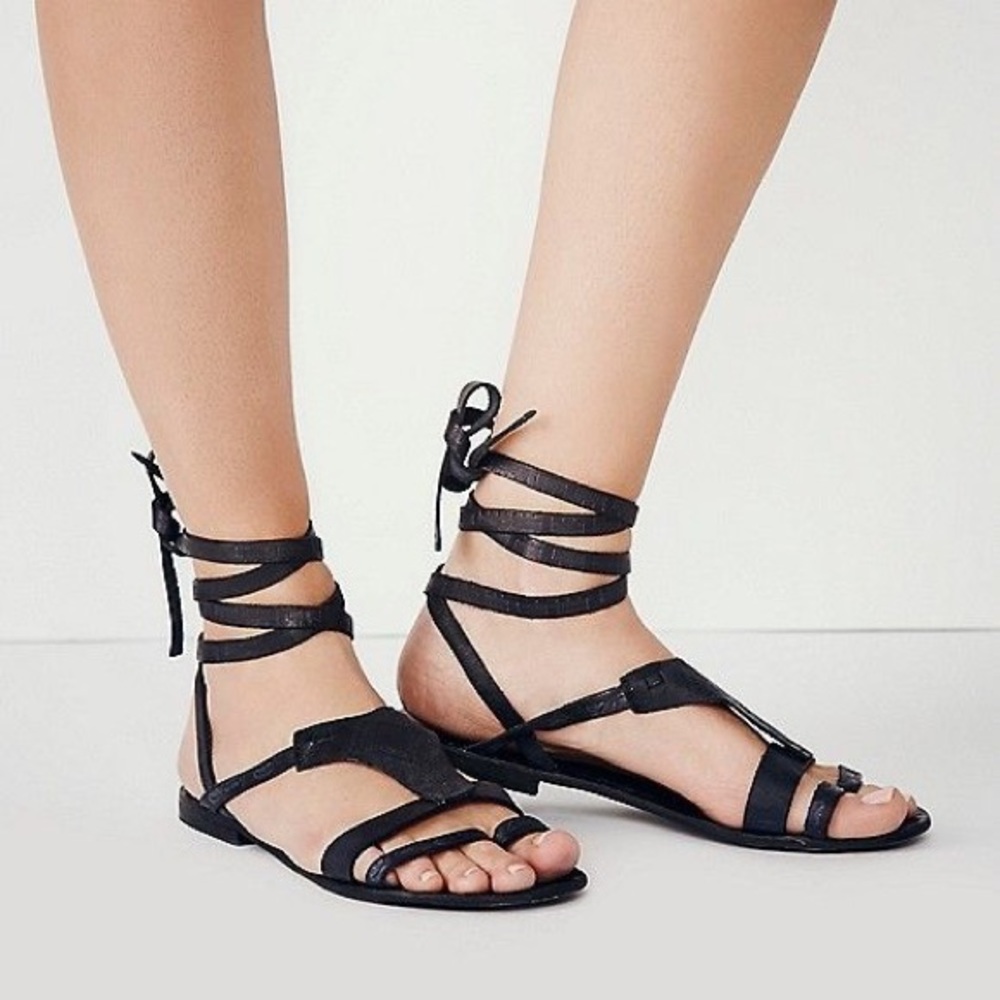 Free People Oliviera Wrap Sandal 38 Leather Teal